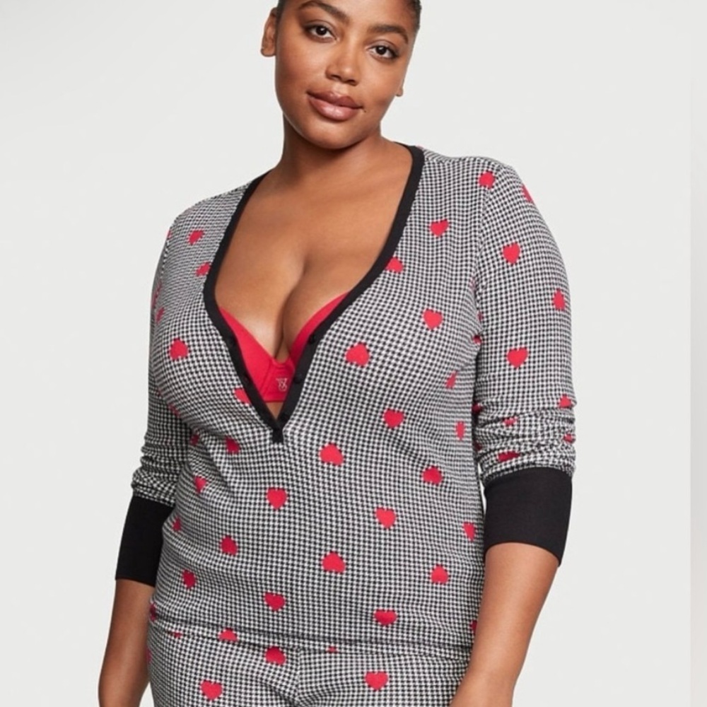 Victoria’s Secret gingham heart thermal pajama long sleeve top size xxl